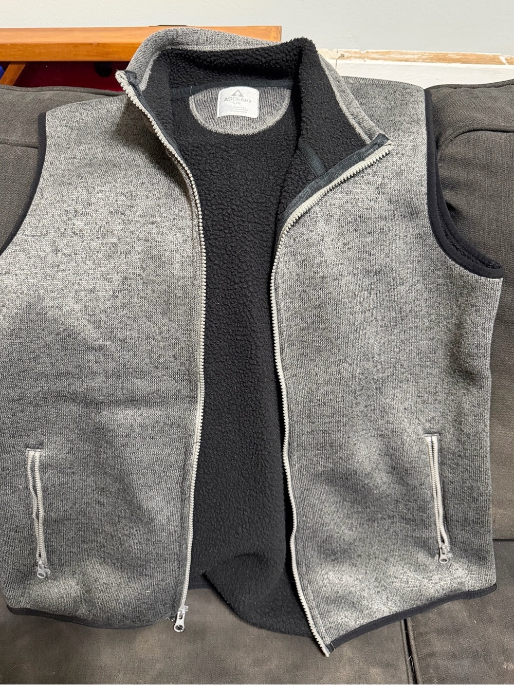 Ascend Gray and Black Fleece-Lined Women's Vest